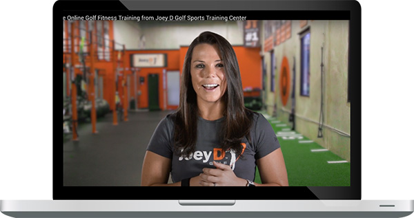 laptop showing online golf fitness training